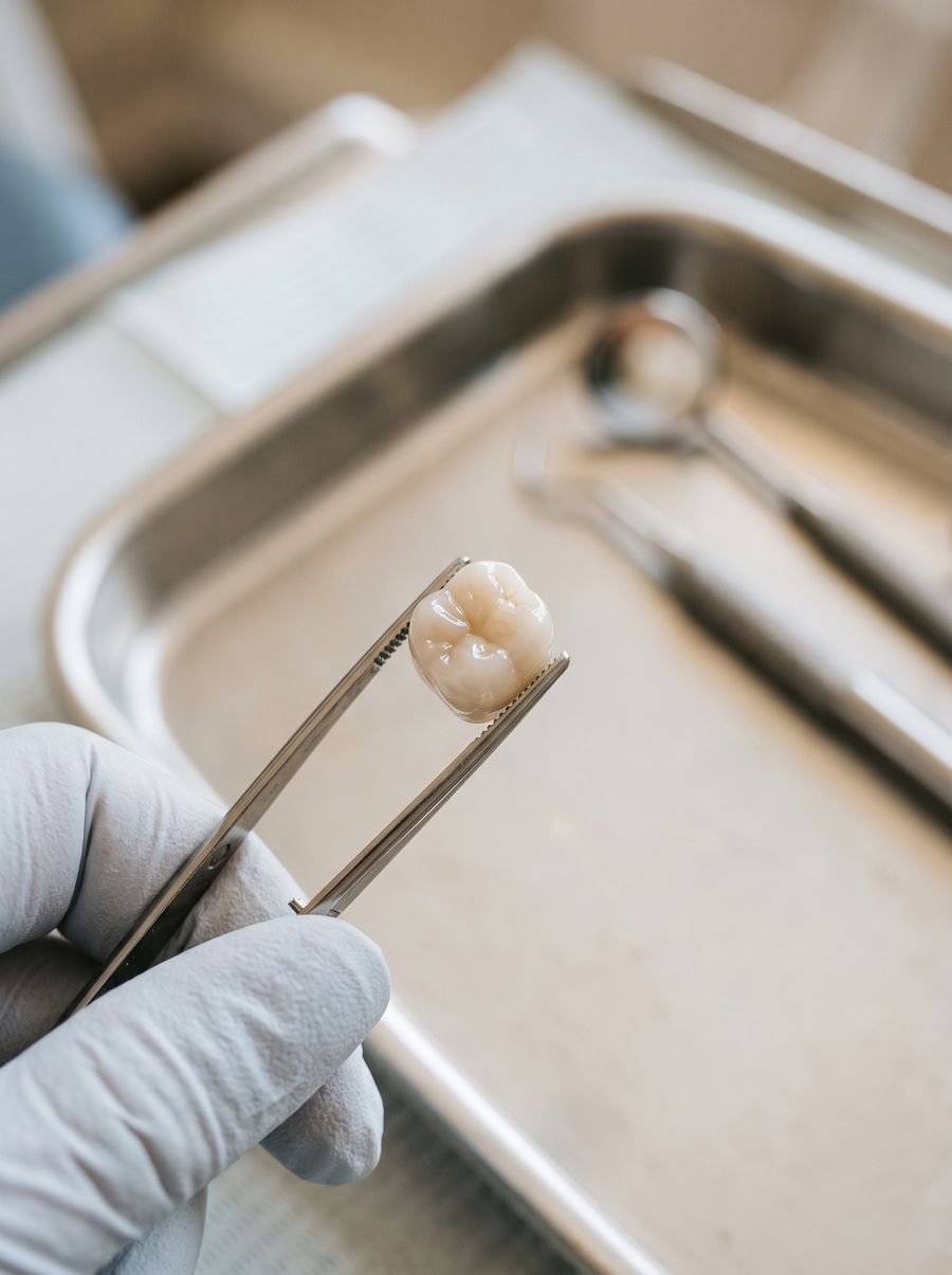 Corona dental lista para colocarse en un paciente de Smile Center Mérida
