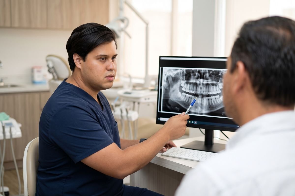 Paciente sonriendo con un implante dental que reemplaza una pieza perdida, Smile Center Mérida
